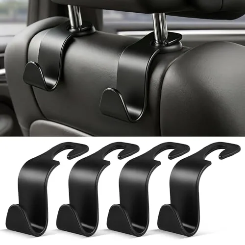 4 Piece Seat Headrest Hooks, Black