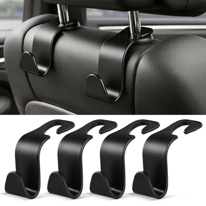 4 Piece Seat Headrest Hooks, Black