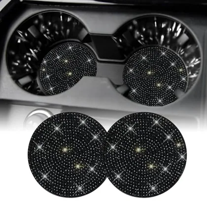 2 Piece Bling Cup Holder Coasters, Black