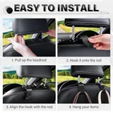 4 Piece Seat Headrest Purse Hook, Black, view 5