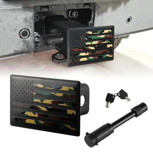 Heavy American Flag Metal Trailer Hitch, Green