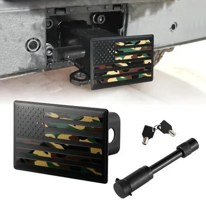 Heavy American Flag Metal Trailer Hitch, Green