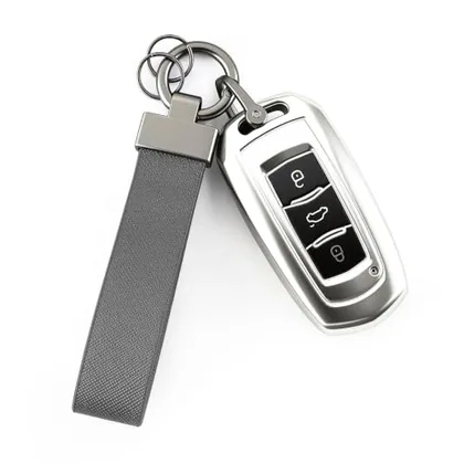 Leather Keychain, Grey