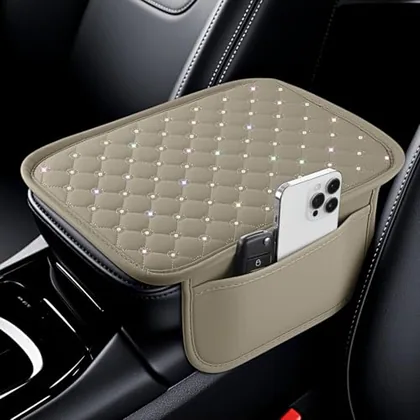 Bling Center Console Arm Rest Cover, Beige