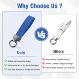 Leather Keychain, Blue, view 4