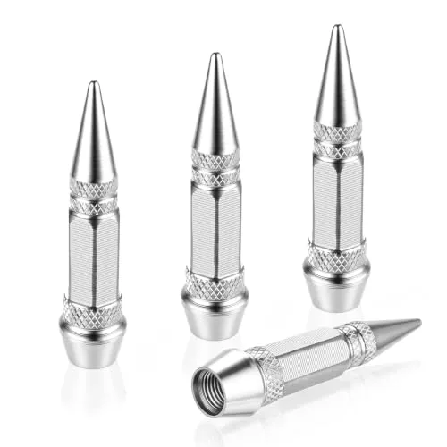 4 Piece 60mm Spiked Valve Caps, Silver