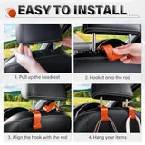 4 Piece Seat Headrest Purse Hook, Orange, view 5