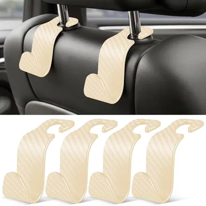 4 Piece Seat Headrest Purse Hook, Beige