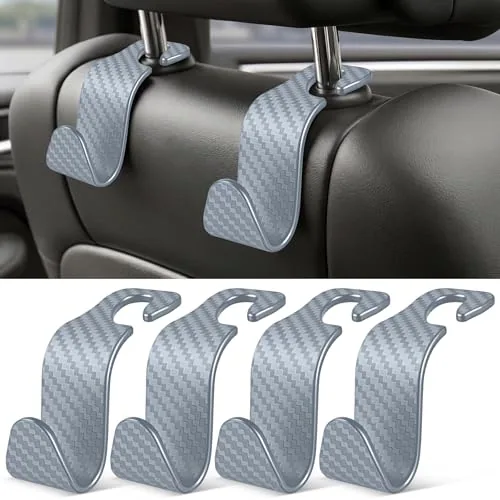 4 Piece Seat Headrest Purse Hook, Grey