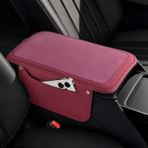 Leather Center Console Cover with 2 Storage, Red
