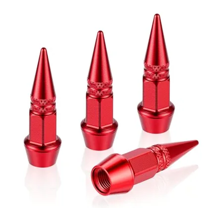4 Piece 45mm Spiked Aluminum Stem Valve Caps, Red