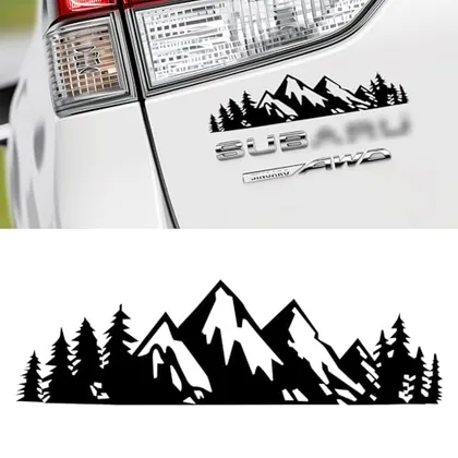 Vinyl Snow Mountain Tree Decal Sticker, Black