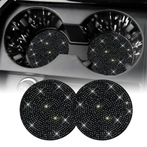 2 Piece Bling Cup Holder Coasters, Black