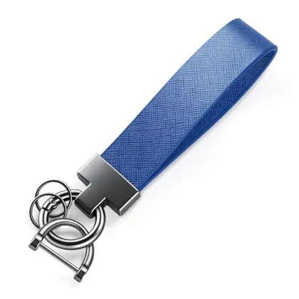 Leather Keychain, Blue