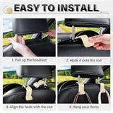 4 Piece Seat Headrest Purse Hook, Beige, view 5