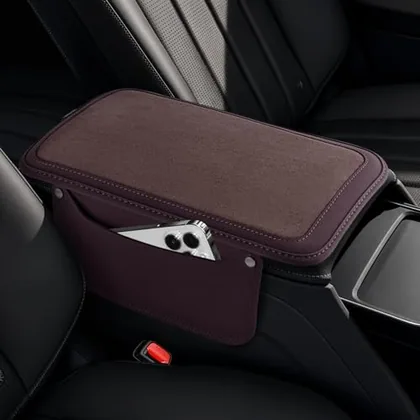 Leather Center Console Cover with 2 Storage, Brown