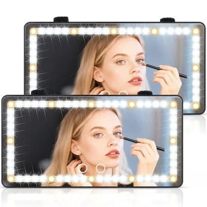 2 Piece Sun Visor Vanity Mirror, Black
