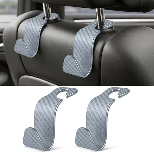 2 Piece Seat Headrest Purse Hook, Grey