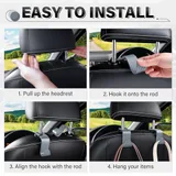 4 Piece Seat Headrest Purse Hook, Grey, view 5