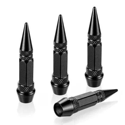 4 Piece 60mm Spiked Valve Caps, Black