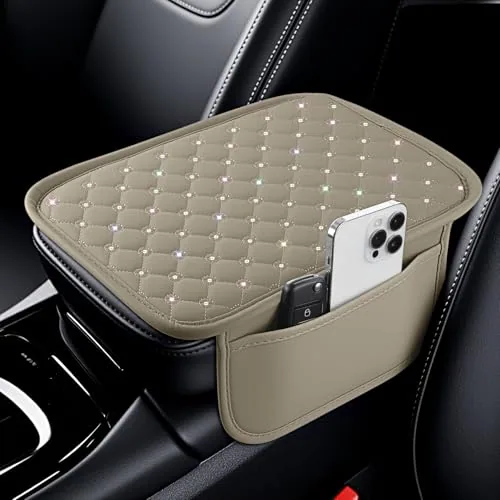 Bling Center Console Arm Rest Cover, Beige