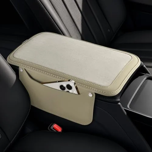 Leather Center Console Cover with 2 Storage, White