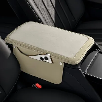 Leather Center Console Cover with 2 Storage, White