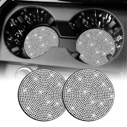 2 Piece Bling Cup Holder Coasters, White